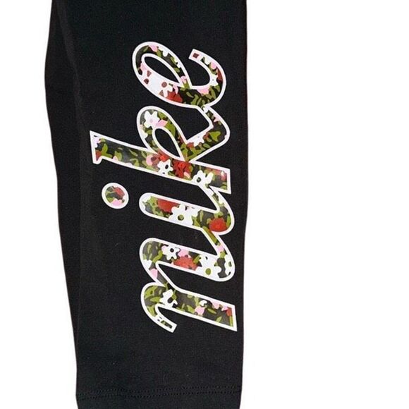 New Nike Blue Black Floral Logo Ringer T-shirt & Pull-on Legging Set Ladies S/M - Picture 11 of 14